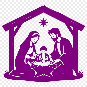 A traditional Christmas nativity scene depicted in simple vector lines, suitable for commercial or personal use.
