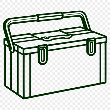 A set of icons and symbols related to tools and workshop equipment, presented in a vector format as a toolbox icon.