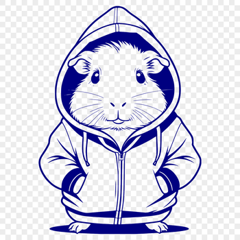 A cute guinea pig wearing a hoody, ideal as vector clip art for crafting or design projects.