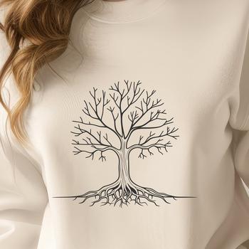 Vector illustration of a tree with detailed branches and leaves, suitable for digital use.
