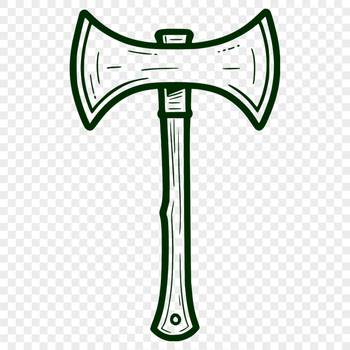An illustration of a traditional woodcutter's axe with a curved blade and wooden handle.