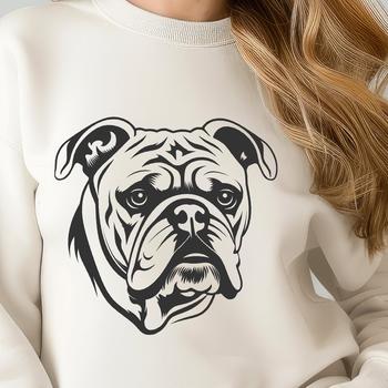 A detailed vector illustration of a bulldog's head, suitable for various design applications.