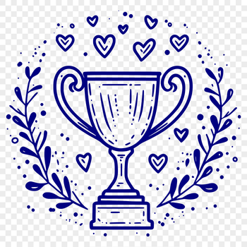 A vector graphic trophy symbol with heart-shaped decorations.