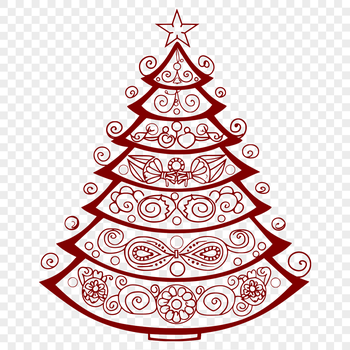 A stylized illustration of a decorated Christmas tree against a white background.