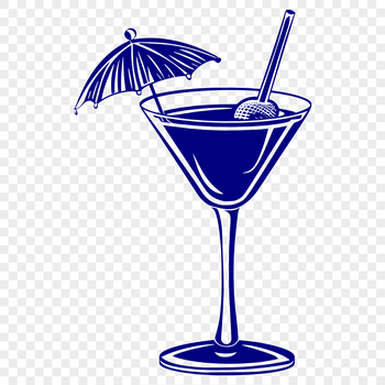 A clear illustration of a cocktail in a glass with ice and garnish.
