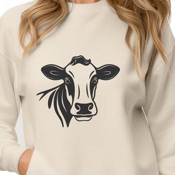 A cow's head is depicted in a simplified vector design style.
