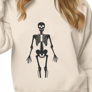 A detailed illustration of a standing human skeleton in a vector format.