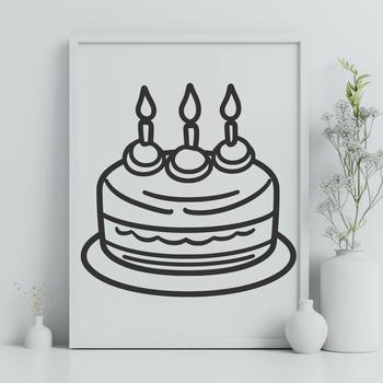 A digital vector design of a classic birthday cake suitable for crafting and personalization.