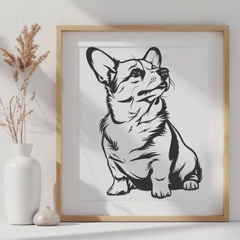 A full-body illustration of a sitting Corgi dog with clear details suitable for vector art designs.