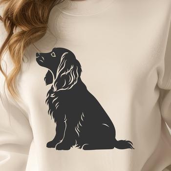 A vector graphic representation of a Cocker Spaniel in a sitting position, suitable for various design applications.