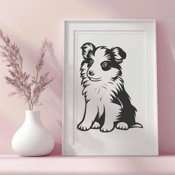 A full-body illustration of a Shetland sheepdog sitting upright, suitable for vector art design.