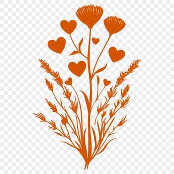 A vector illustration of a single wild flower with intricate details and loving hearts.