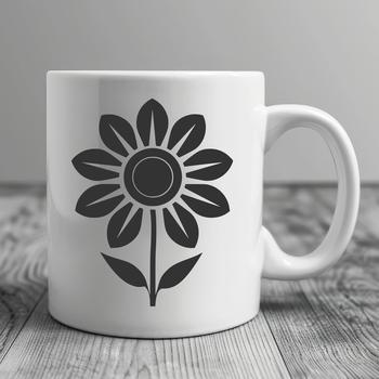 A simple line drawing of a sunflower with large petals and tall stem, suitable for gardening or floral designs.