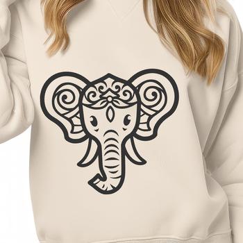 An elephant's head with intricate details and lines.