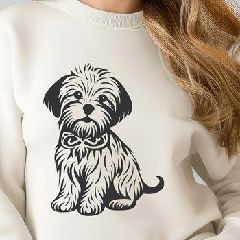 A portrait illustration of a sitting Havanese dog with an ornate design.