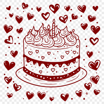 A colorful birthday cake decorated with love hearts, perfect for crafting or designing with a cutting machine.