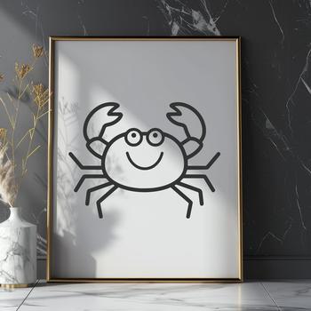 A simple line-drawn illustration of a crab in its entirety.