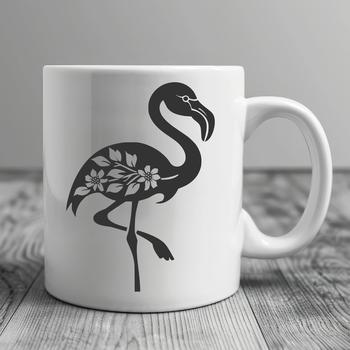 A detailed vector image of a single flamingo standing on one leg.