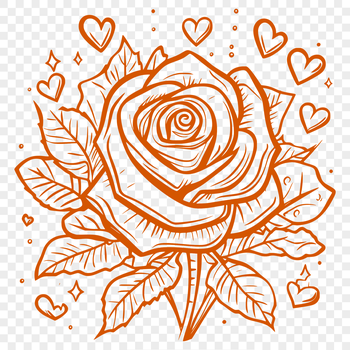 A detailed vector illustration of a rose with love hearts, suitable for tattoo design or gardening projects.