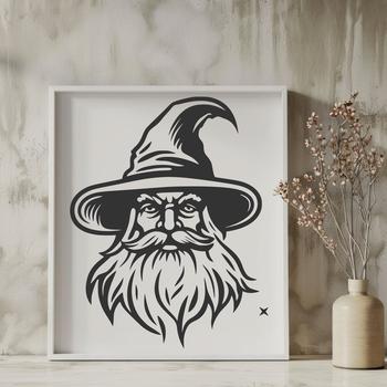 A digital illustration of a fantasy wizard's head, suitable for clip art and vector design.
