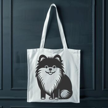A full-body illustration of a sitting Pomeranian dog breed in vector format.