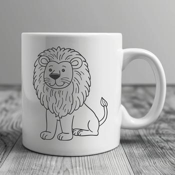 A detailed illustration of a sitting lion, showcasing its majestic full-body form.