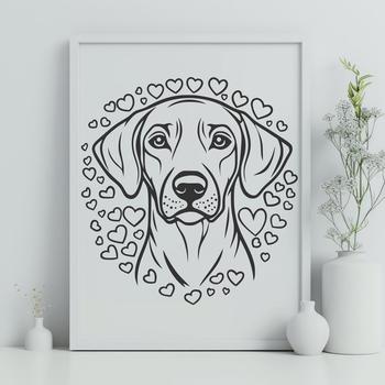 An SVG vector graphic design featuring a stylized depiction of a Weimaraner canine.