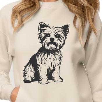 Close-up illustration of a sitting Yorkshire Terrier dog in vector format.