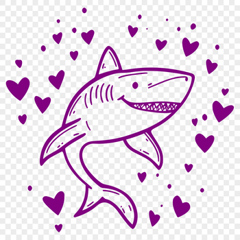 Vector illustration of a shark with heart symbols incorporated into its design.