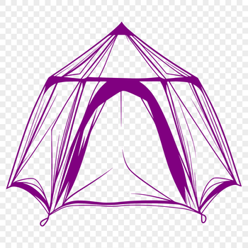 A digital illustration of a portable outdoor shelter with fabric covering and metal frame.