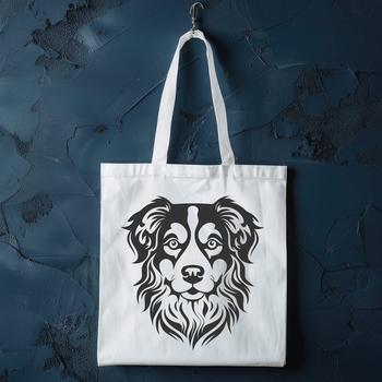 A portrait illustration of a typical Australian Shepherd breed dog with its distinctive head features.