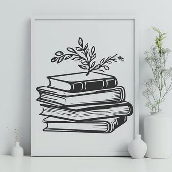 A stylized illustration of a book with floral elements, suitable for educational or school-related projects.