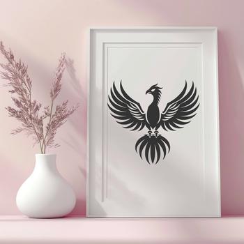 A stylized illustration of a mythical phoenix bird in full body pose.