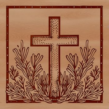 A detailed illustration of a traditional crucifix symbol in the style of vector art.