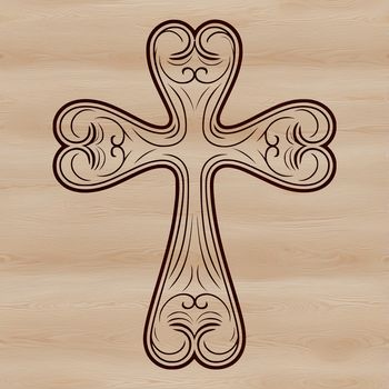 Ornate metalwork-style cross design with intricate details, suitable for vector-based applications.