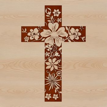 A religious symbol featuring a cross with intricate design elements.