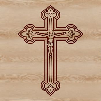 A simple vector representation of a Christian crucifix symbol, designed in a flat style.