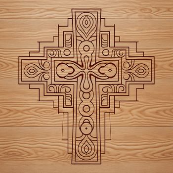 Ornate cross design made from vector shapes, suitable for various applications including religious art.