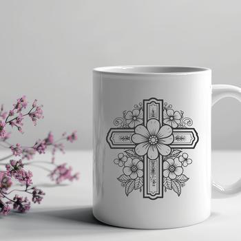 Floral Cross Digital Drawing