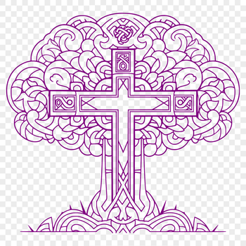 A detailed, ornate cross symbol used in various religious contexts.