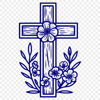 A simple religious icon featuring a cross with floral accents.