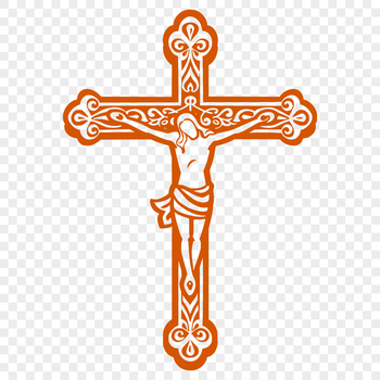 A simple crucifix design made from intersecting lines and shapes.