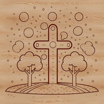 A metal crucifix with intricate details, suitable for use in vector graphics or digital designs.