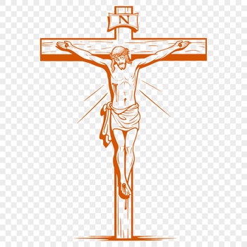 A graphic representation of a crucifix, a common symbol in Christian faiths, designed as a vector image.