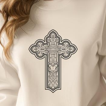 A detailed ornate cross with a crucifix design.