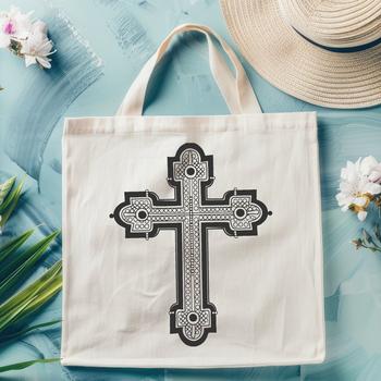 A traditional religious symbol featuring a cross with a vertical and horizontal beam.