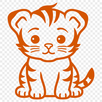 A simple line drawing of a sitting tiger cub in a relaxed pose.