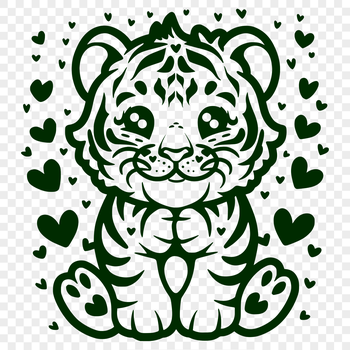 A cute tiger sitting on its haunches with full body visible.