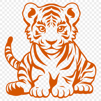 A sitting tiger with its body fully visible, depicted in vector format.