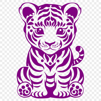 A sitting tiger with its full body visible, depicted in a stylized vector design.